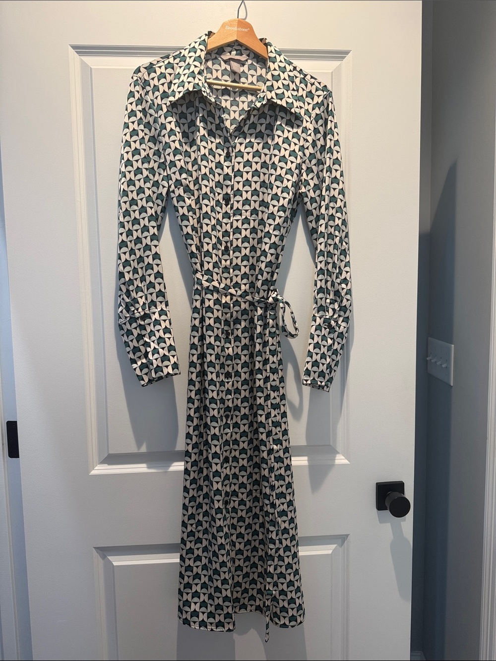 H&M Geometric Shirt Dress in Teal and Cream